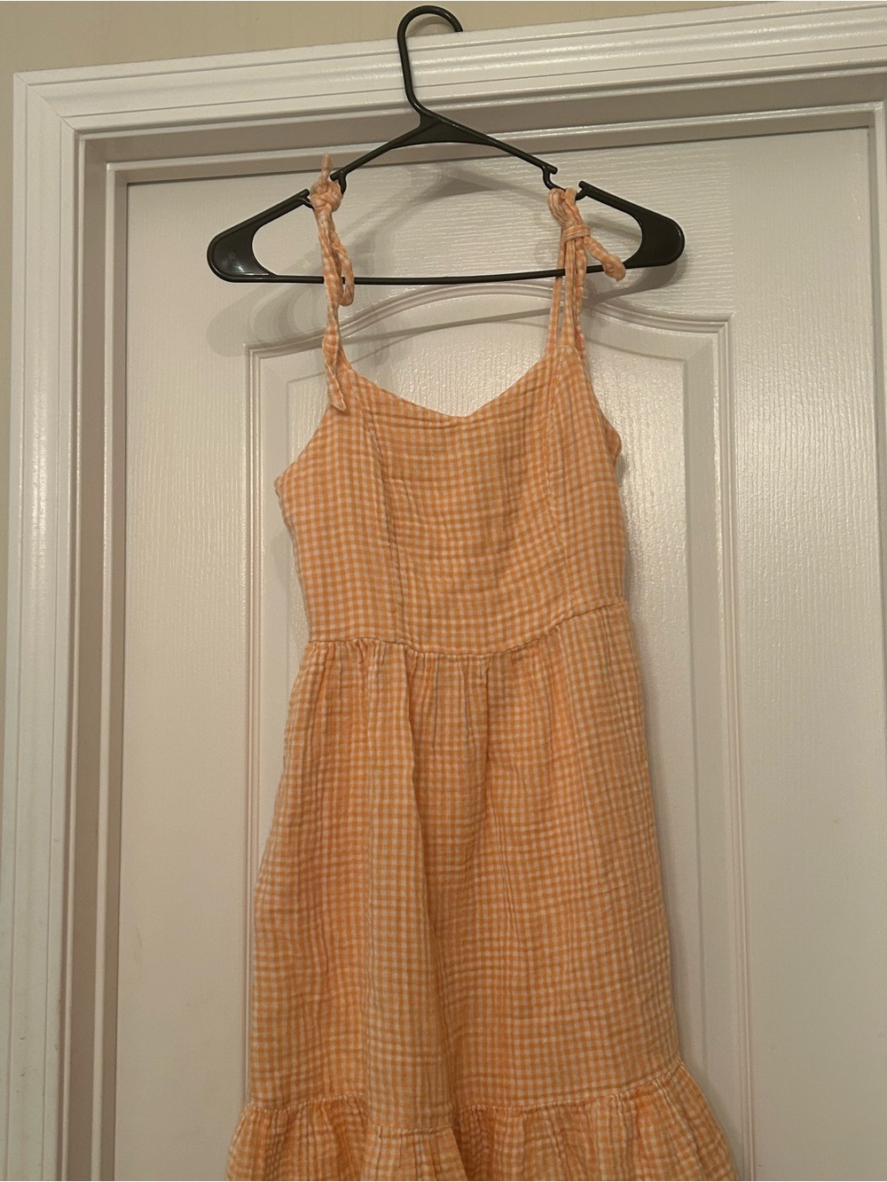 Old Navy Orange and White Gingham Tie-Shoulder Dress